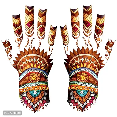 Komstec Vibrant Multicolor Mehndi Tattoo for Women Exquisite Hand Designs for Stylish Elegance Colorful Mehndi Design 1 Pair Both Hand-thumb2