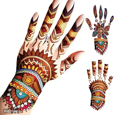 Komstec Multicolor Mehndi Magic Women's Temporary Tattoo for Vibrant Style Colorful Mehndi design 1 Pair Both Hand-thumb0