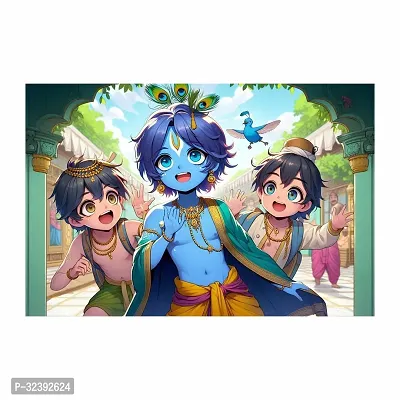 Komstec Lord Krishna With Friends Wall Sticker For Home Deacute;cor, Living Room Deacute;cor, 18x12 Inches-thumb0