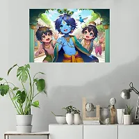 Komstec Lord Krishna With Friends Wall Sticker For Home Deacute;cor, Living Room Deacute;cor, 18x12 Inches-thumb3