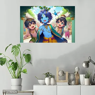 Komstec Lord Krishna With Friends Wall Sticker For Home Deacute;cor, Living Room Deacute;cor, 18x12 Inches-thumb4