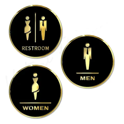 New Black Gold Finish Acrylic Restroom , Women and Men Sign Easy To Tape Signage For Hotel Office Resort Society Corporate Business Hospital