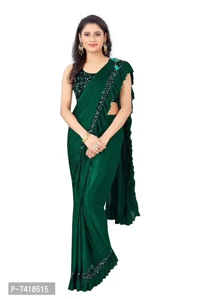 Attractive  Green Party Wear  Lycra Saree-thumb0