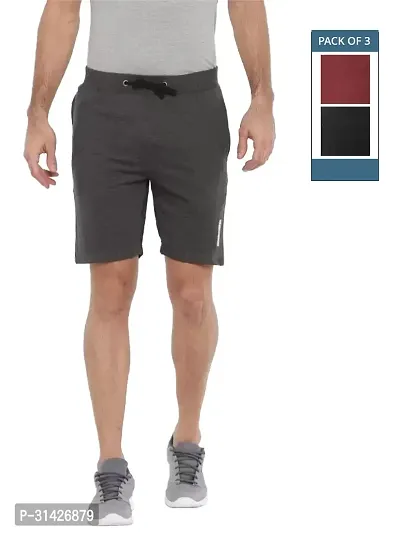 Stylish Multicoloured Cotton Solid Regular Shorts For Men Pack Of 3