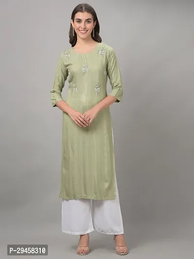 Stylish Green Rayon Self Pattern Stitched Kurta For Women