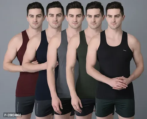 Stylish Cotton Solid Vests For Men- Pack Of 5