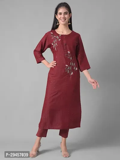 Stylish Maroon Cotton Blend Self Pattern Stitched Kurta For Women-thumb0