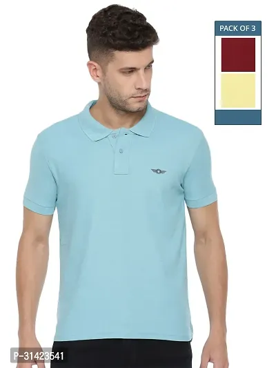 Reliable Multicoloured Cotton Solid Polos For Men Pack Of 3