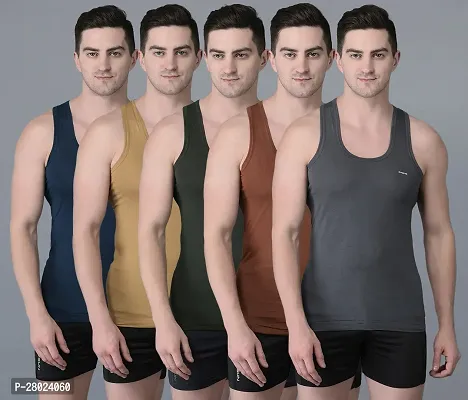 Stylish Cotton Solid Vests For Men- Pack Of 5-thumb0