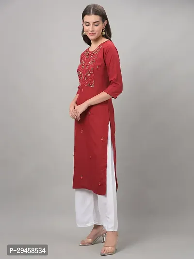 Stylish Red Rayon Self Pattern Stitched Kurta For Women-thumb2