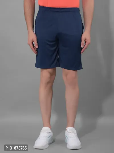 Stylish Navy Blue Polyester Solid Sports Shorts For Men-thumb0