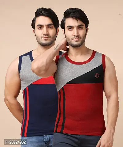 Stylish Cotton Colourblocked Vests For Men- Pack Of 2