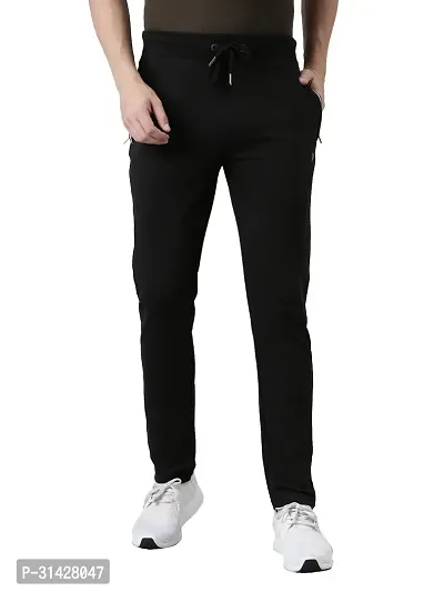 Stylish Black Cotton Solid Regular Track Pants For Men-thumb0