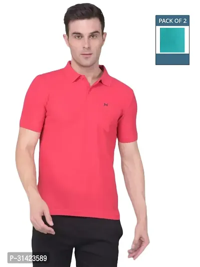 Reliable Multicoloured Cotton Solid Polos For Men Pack Of 2