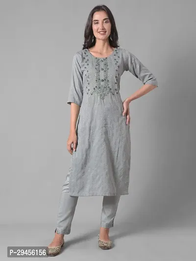 Beautiful A-Line Grey Self Pattern Cotton Blend Kurta Bottom Set For Women-thumb0