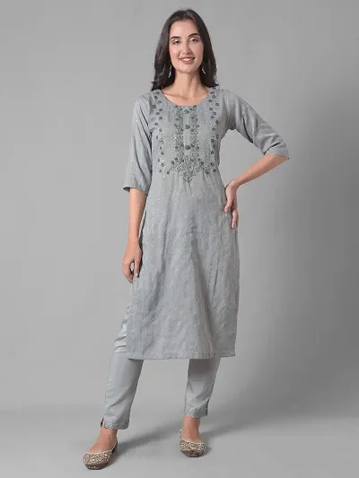 Stylish Cotton Blend Self Pattern Kurta Bottom Set