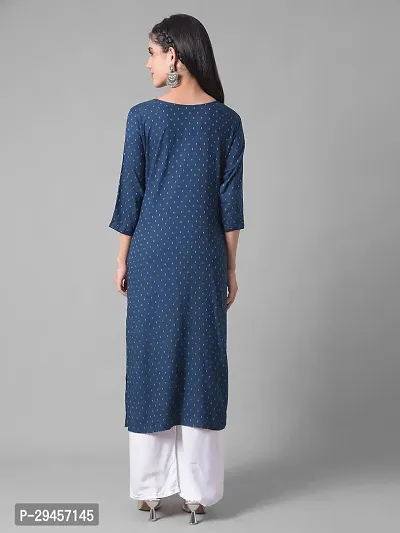 Stylish Blue Rayon Self Pattern Stitched Kurta For Women-thumb3