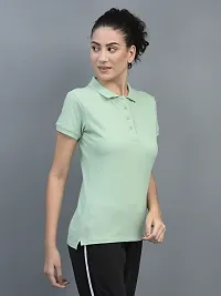 Elegant Cotton Solid Polo Neck T-Shirts For Women-thumb1