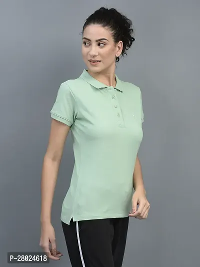 Elegant Cotton Solid Polo Neck T-Shirts For Women-thumb2