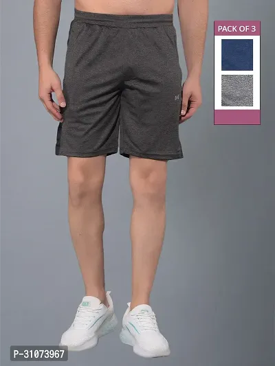 Stylish Multicoloured Polyester Solid Sports Shorts For Men Pack Of 3