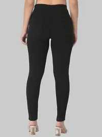 Stylish Black Cotton Blend Solid Stretchable Jeggings For Women-thumb2