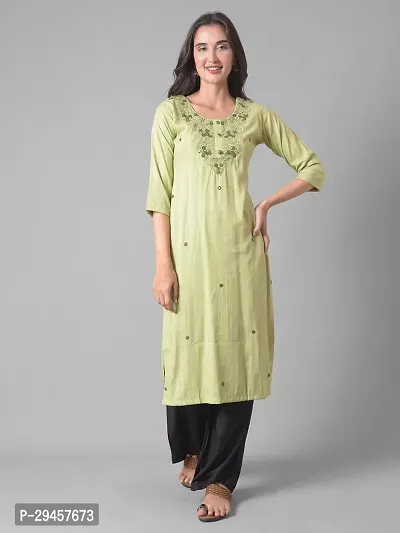 Stylish Green Cotton Blend Self Pattern Stitched Kurta For Women-thumb0