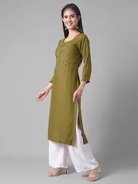 Stylish Olive Rayon Self Pattern Stitched Kurta For Women-thumb1