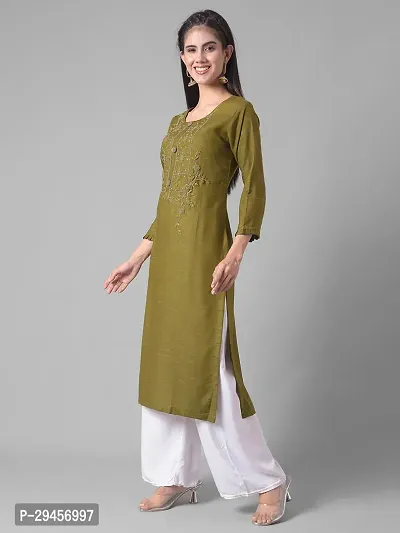 Stylish Olive Rayon Self Pattern Stitched Kurta For Women-thumb2