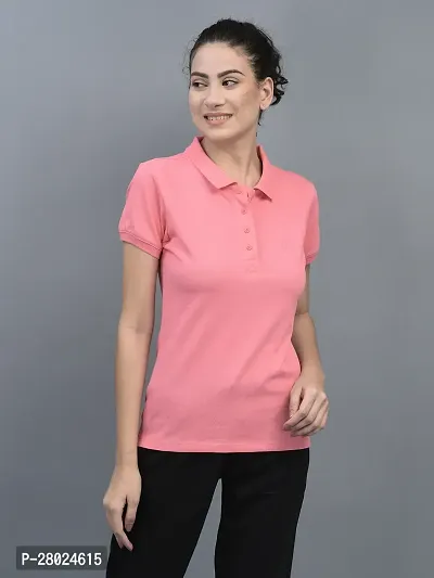 Elegant Cotton Solid Polo Neck T-Shirts For Women