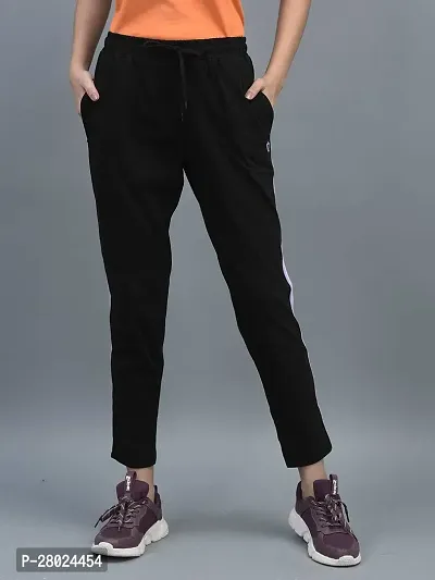 Elite Black Cotton Striped Track Pants For Women