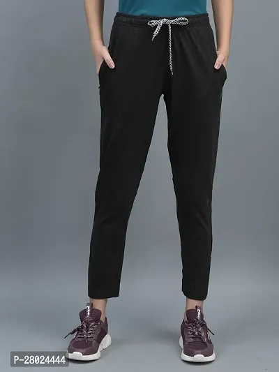 Elite Black Cotton Solid Track Pants For Women