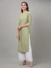 Stylish Green Rayon Self Pattern Stitched Kurta For Women-thumb1