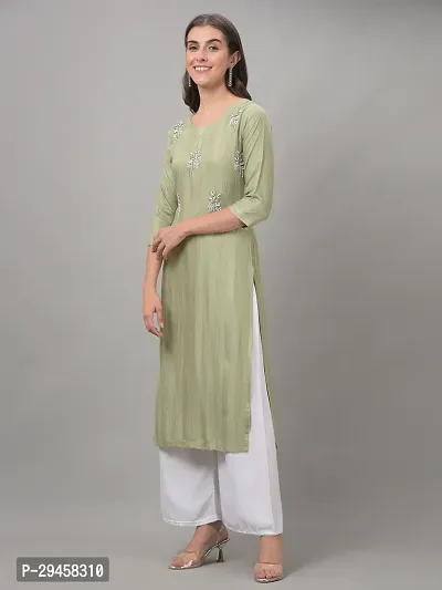 Stylish Green Rayon Self Pattern Stitched Kurta For Women-thumb2