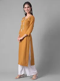 Stylish Mustard Cotton Blend Self Pattern Stitched Kurta For Women-thumb1