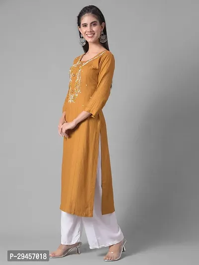 Stylish Mustard Cotton Blend Self Pattern Stitched Kurta For Women-thumb2