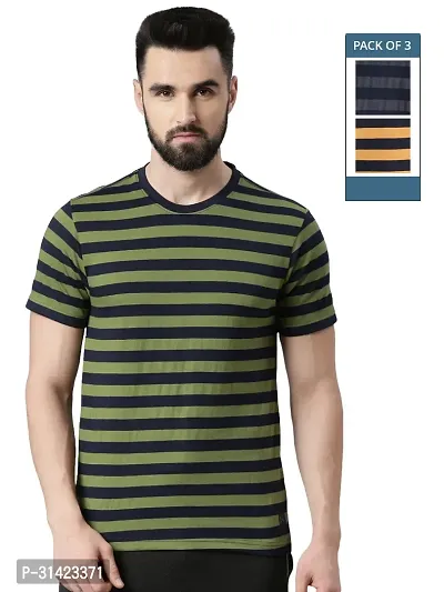 Reliable Multicoloured Cotton Striped Round Neck Tshirt For Men Pack Of 3-thumb0