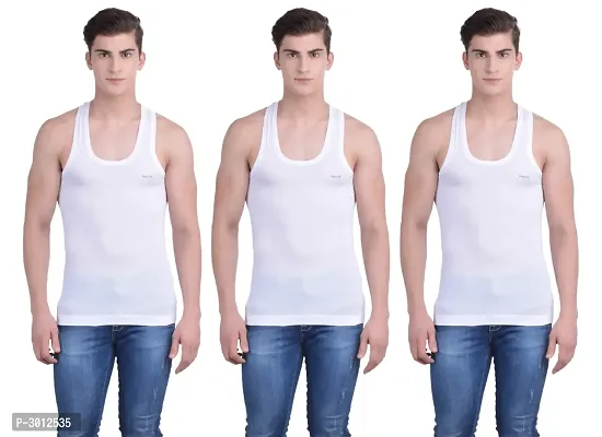 Pack of 3 Dollar Bigboss Men's Fine White Cotton Vest - White Colour-thumb0