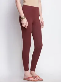 Stylish Brown Cotton Solid Ankle Length Leggings For Women-thumb2