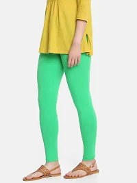 Stylish Green Cotton Solid Ankle Length Leggings For Women-thumb2