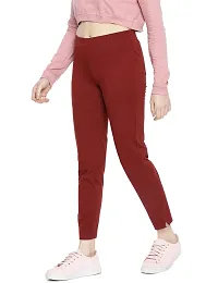 Reliable Maroon Cotton Solid Straight Fit Cigarette Trousers For Women-thumb2