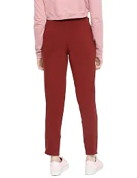 Reliable Maroon Cotton Solid Straight Fit Cigarette Trousers For Women-thumb1