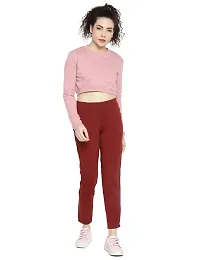 Reliable Maroon Cotton Solid Straight Fit Cigarette Trousers For Women-thumb3