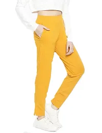Reliable Yellow Cotton Solid Straight Fit Cigarette Trousers For Women-thumb2