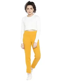 Reliable Yellow Cotton Solid Straight Fit Cigarette Trousers For Women-thumb3