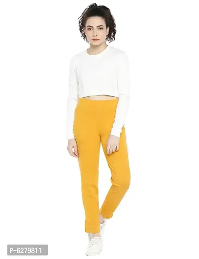Reliable Yellow Cotton Solid Straight Fit Cigarette Trousers For Women-thumb4