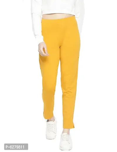 Reliable Yellow Cotton Solid Straight Fit Cigarette Trousers For Women-thumb0