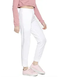 Reliable White Cotton Solid Straight Fit Cigarette Trousers For Women-thumb2