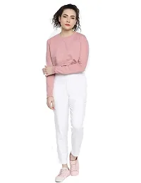 Reliable White Cotton Solid Straight Fit Cigarette Trousers For Women-thumb3