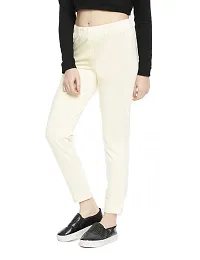 Reliable Off White Cotton Solid Straight Fit Cigarette Trousers For Women-thumb2