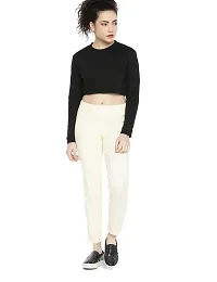 Reliable Off White Cotton Solid Straight Fit Cigarette Trousers For Women-thumb3